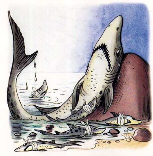 Зубастая акула на солнышке лежит