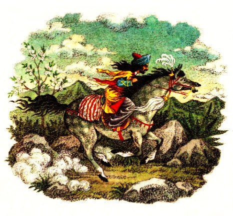 Ашик-Кериб скачет на коне